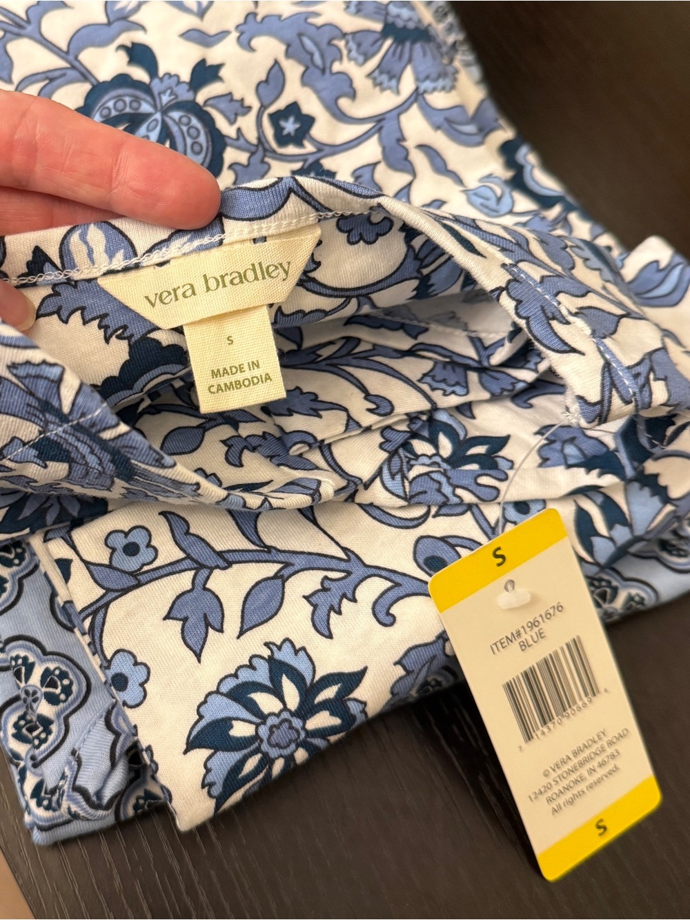 Vera Bradley Blue Floral Pattern Cotton Sleep Shirt Set Womens S NWT - Picture 5 of 5